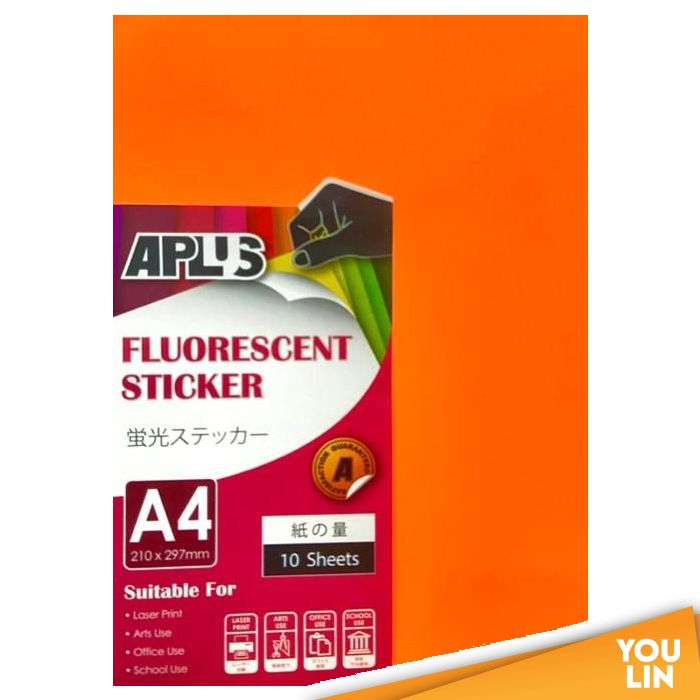APLUS A4 Fluorescent Sticker - Orange 10'S