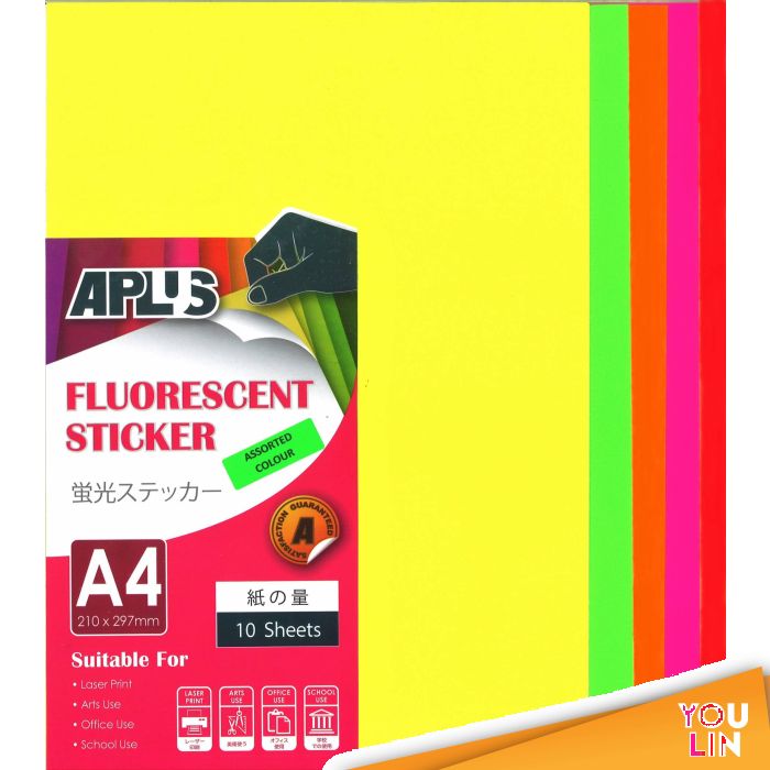 APLUS A4 Fluorescent Sticker - Mix Colour 10'S