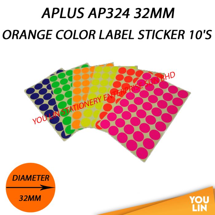 APLUS AP324 32MM Color Label Sticker 10'S - Orange