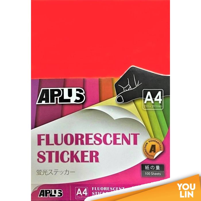 APLUS A4 Fluorescent Sticker - Red 100'S