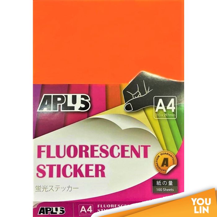 APLUS A4 Fluorescent Sticker - Orange 100'S