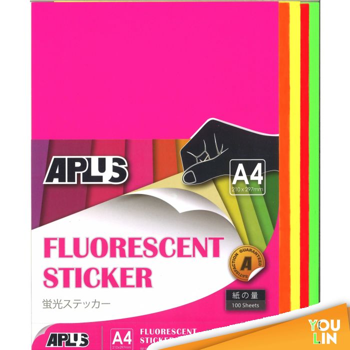 APLUS A4 Fluorescent Sticker - Mix Colour 100'S