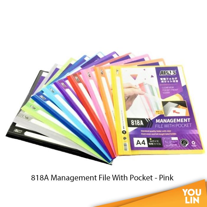 APLUS 818A A4 Management File W/Pocket - Pink