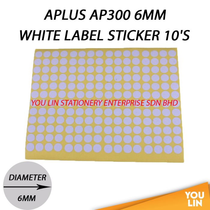 APLUS AP300 6MM White Label Sticker 10'S