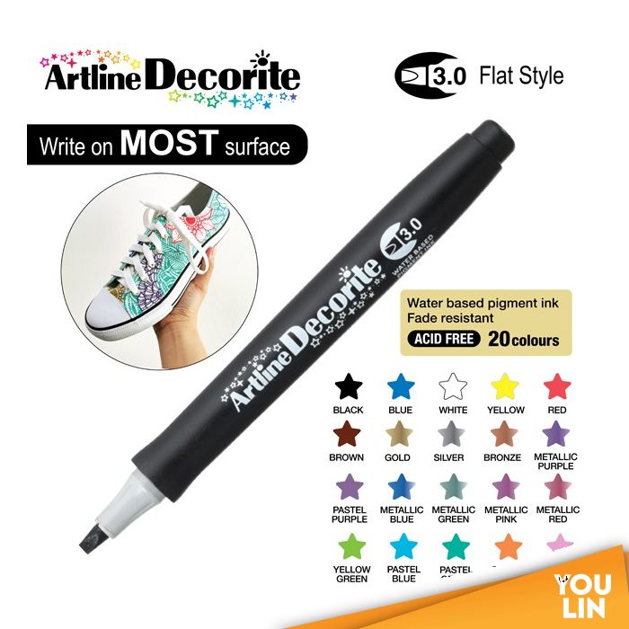 Artline EDFM-3 Decorite Marker Flat Pen 3.0mm - Metallic Red