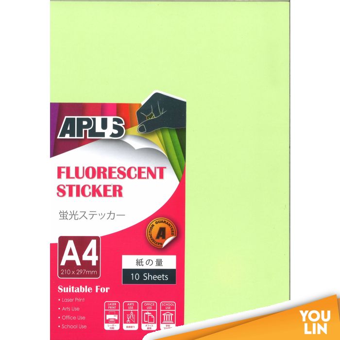 APLUS A4 Fluorescent Sticker - L.Green 10'S